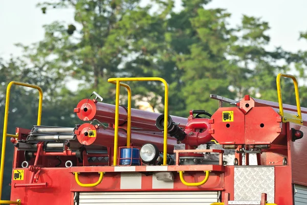 Gros Plan Camion Pompiers Élément Corps Voiture Rouge Camion Sur — Photo