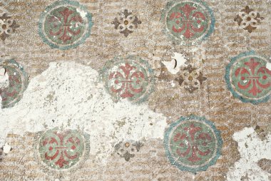Çizimler ve desenler ile eski bir beton duvarın dokusu.