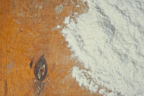 Texture Wheat Flour Wooden Table White Flour Closeup Old Plywood — Stock Photo, Image