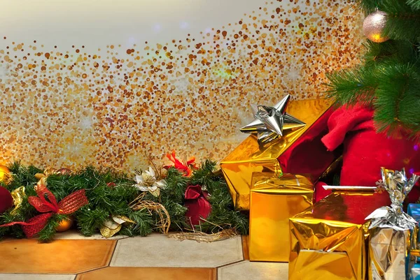 Presentes Natal Fecham Férias Zona Fotográfica Com Decorações Decoração — Fotografia de Stock