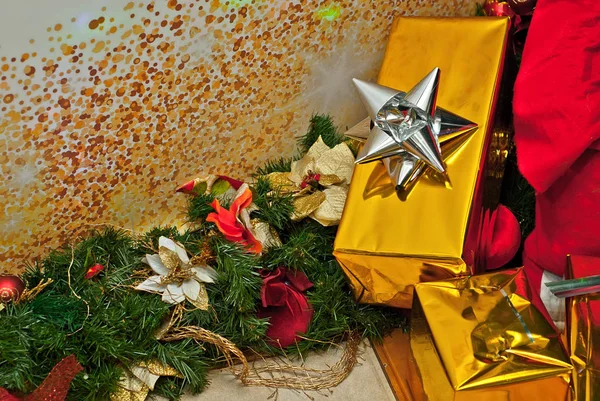 Presentes Natal Fecham Férias Zona Fotográfica Com Decorações Decoração — Fotografia de Stock