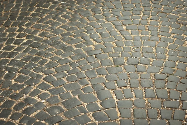 Tomma Gatan Kakel Struktur Cobblestone Närbild Skärpan Granitkakel Layout För — Stockfoto