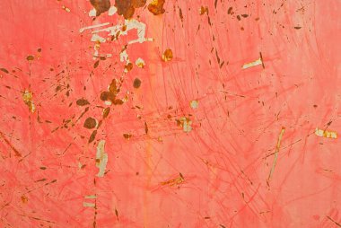 Eski metal bir çitin dokusu. Kırmızı boyayla çizilmiş metal levha..