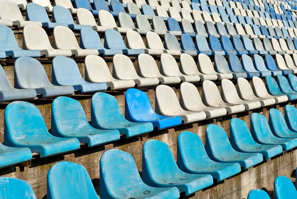 Muitos Lugares Vazios Estádio Textura Cadeiras Azuis Assentos Plástico São — Fotografia de Stock