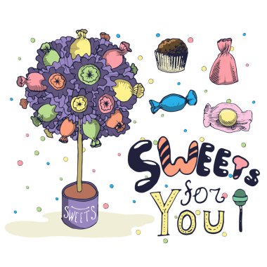 Şeker seti üzerine el çizilmiş tipografi yazısı.