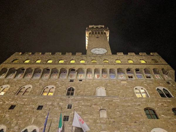 Itália Florença Setembro 2017 Vista Frontal Palazzo Vecchio Noite Florença — Fotografia de Stock