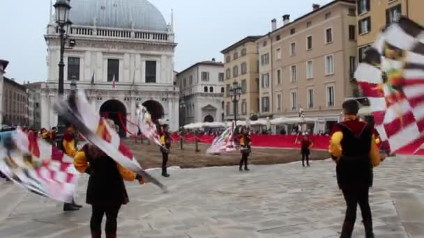 Italy Brescia October 2017 View Flag Bearers Performance Traditional Festivities — Stock Video