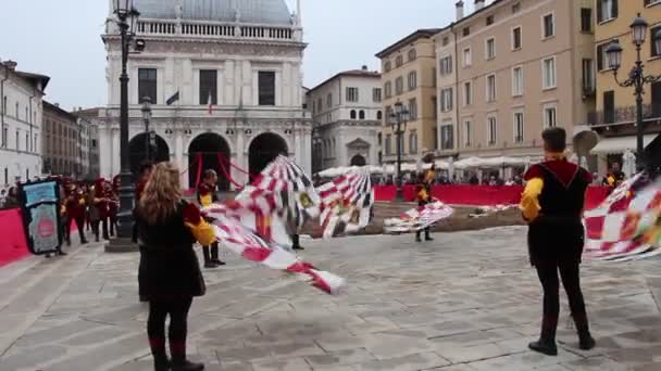 Italy Brescia October 2017 View Flag Bearers Performance Traditional Festivities — Stock Video