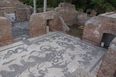 Neptün Hamamı mozaik zemin, Ostia Antica, Roma Eyaleti, Lazio, İtalya.