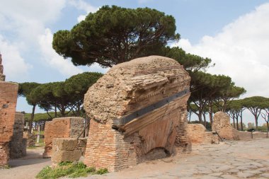 Ostia Antica kalıntılarında Antik Roma yapı tekniği, büyük arkeolojik site, Lazio, İtalya.