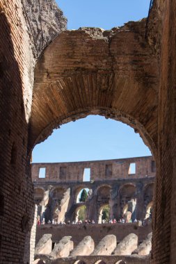 Colosseum iç ayrıntılı görünümü, Roma, Lazio, İtalya.