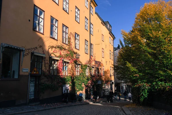 Stockholm Oktober 2018 Utsikten Över Stockholms Gata Gamla Stan Solig — Stockfoto