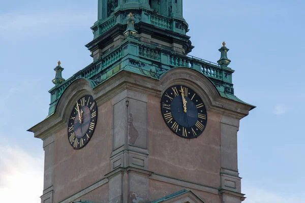 Stockholm Sweden October 2018 Close View Clock Tower Tower Saint — Stock Photo, Image