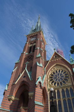 Gothenburg, İsveç - 16 Haziran 2019: Oscar Fredriks Kilisesi 'nin ön yüzü 16 Haziran 2019' da İsveç 'in Göteborg kentinde..