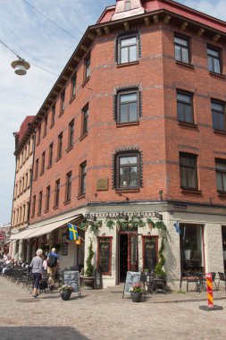 Göteborg, İsveç - 18 Haziran 2019: 18 Haziran 2019 'da İsveç' in Göteborg kentinde Haga ilçesinin tipik sokak manzarası.