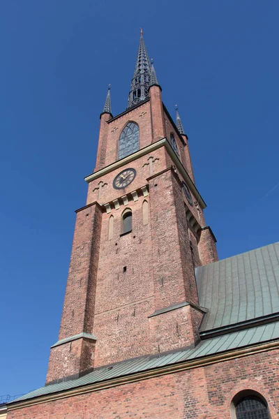 Estocolmo Suecia Abril 2019 Vista Detallada Torre Del Reloj Iglesia —  Fotos de Stock
