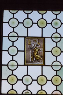 Mariefred, İsveç - 20 Nisan 2019: 20 Nisan 2019 tarihinde Mariefred, İsveç 'te Gripsholm Şatosu' ndaki taht odasının detaylı görünümü.