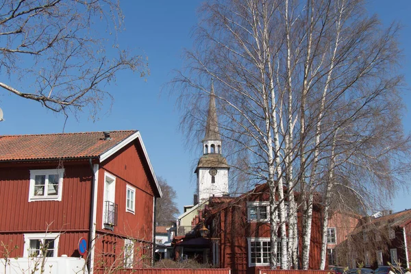 Mariefred Szwecja Kwietnia 2019 Widok Szwedzkiego Miasta Mariefred Czerwonymi Domami — Zdjęcie stockowe