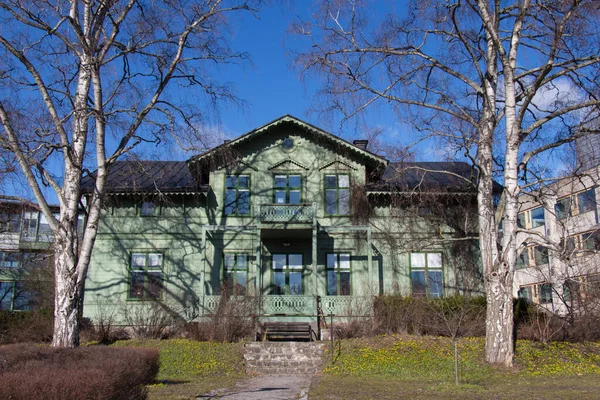 Estocolmo Suécia Março 2019 Vista Fachada Villa Green Área Campus — Fotografia de Stock