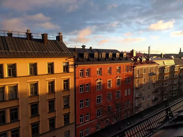 Zweden Stockholm December 2018 Het Uitzicht Kleurrijke Gebouwen Van Wijk — Stockfoto