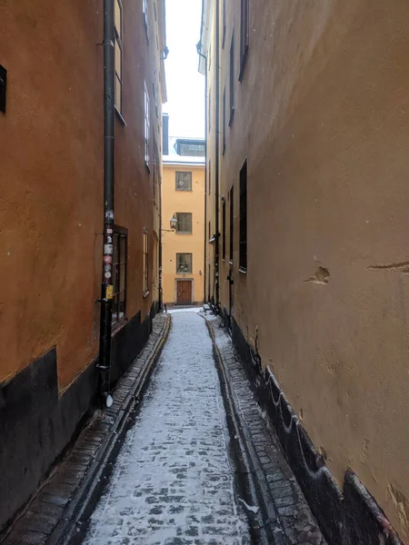 Zweden Stockholm December 2018 Uitzicht Een Smalle Straat Van Stockholm — Stockfoto