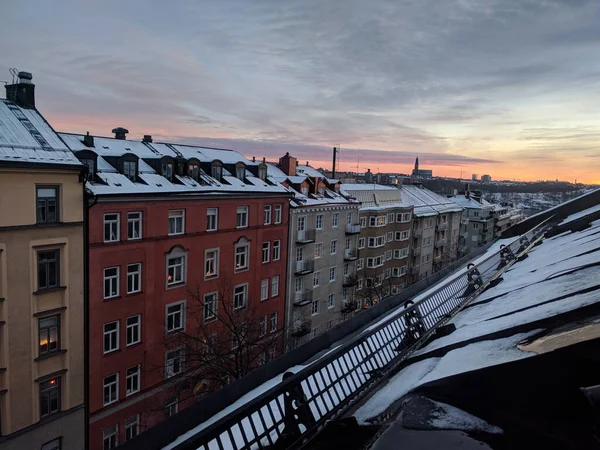 Швеція Стокгольм Грудня 2018 Вигляд Барвистих Будівель Району Кунгольмен Зимовий — стокове фото