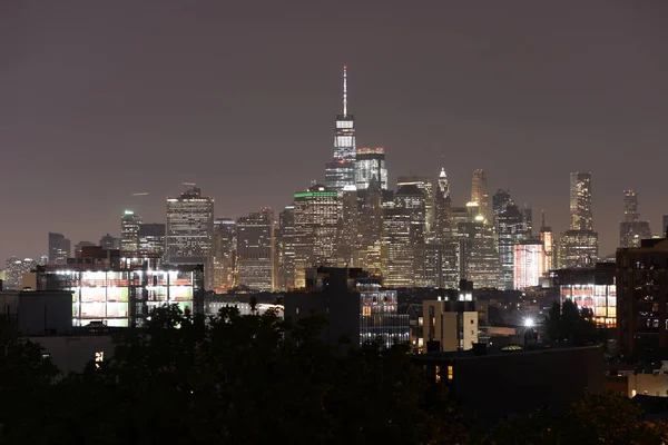 Financiële Wijk Van Lower Manhattan New York City Nachts Verenigde — Stockfoto