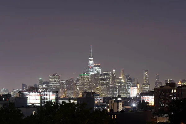 Financiële Wijk Van Lower Manhattan New York City Nachts Verenigde — Stockfoto