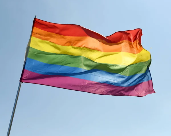 Rainbow Flag Blue Sky — Stock Photo, Image