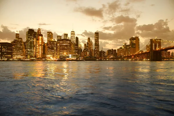 New York Cityscape Geceleri New York City Brooklyn Bridge Park — Stok fotoğraf