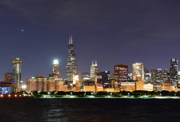 Chicago Stadsgezicht Nachts — Stockfoto