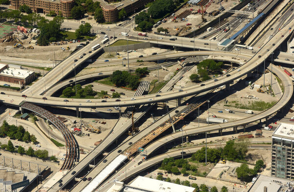 Chicago, USA - June 04, 2018: Top view on the intersection cross road in Chicago