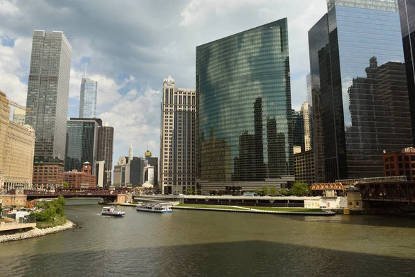 Chicago Stadsbilden Med Chicago River — Stockfoto