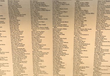 New York, ABD - 09 Haziran 2018: Amerikan göçmen duvar onur listesinde adı, Ellis Adası Ulusal Müzesi'nde yer almaktadır.