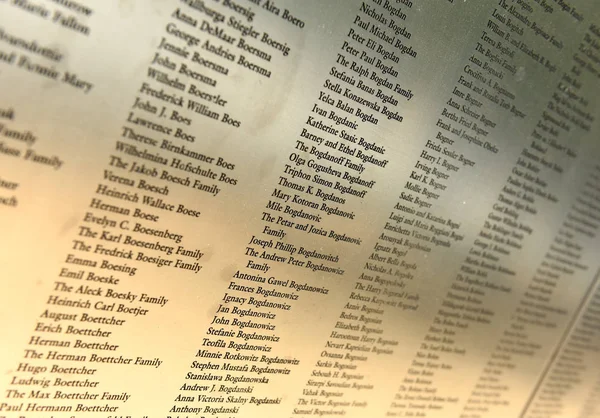 2018年6月09日 美国移民荣誉墙的名称列表位于埃利斯岛国家博物馆 — 图库照片