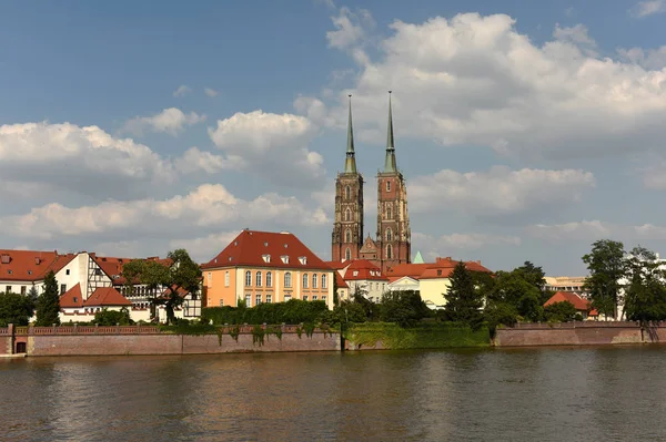Cathedral John Baptist Ile Nehir Oder Wroclaw Polonya — Stok fotoğraf