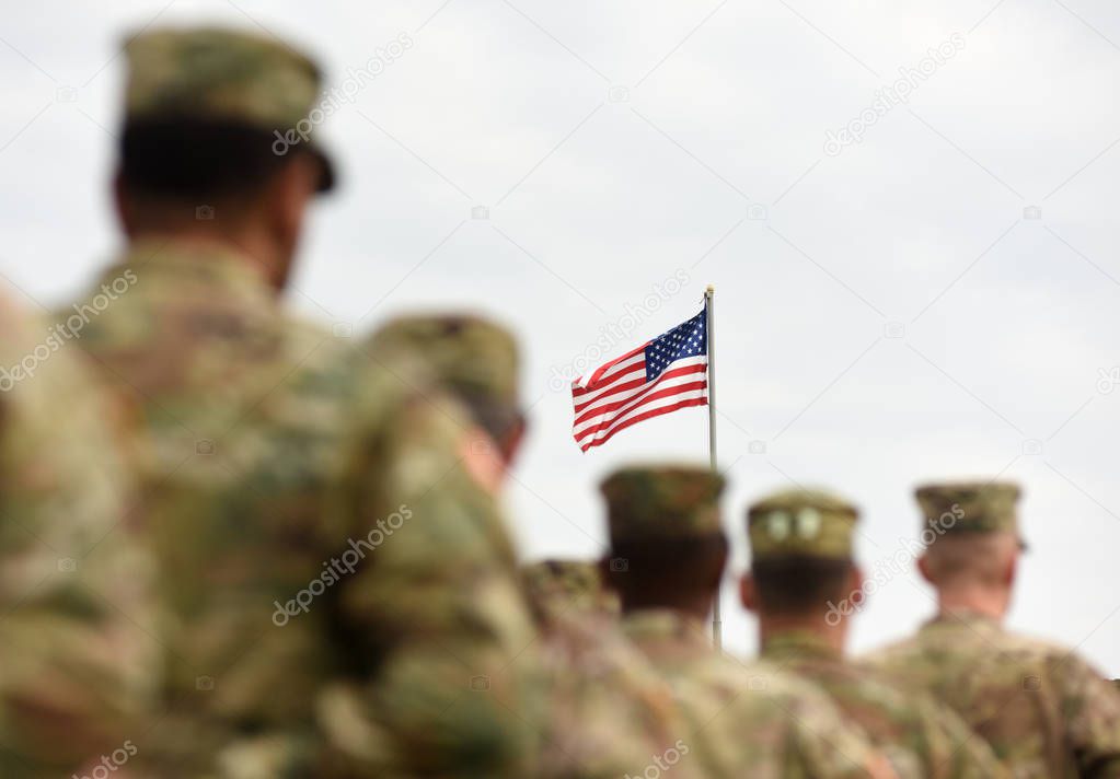 American Soldiers and US Flag. US troops