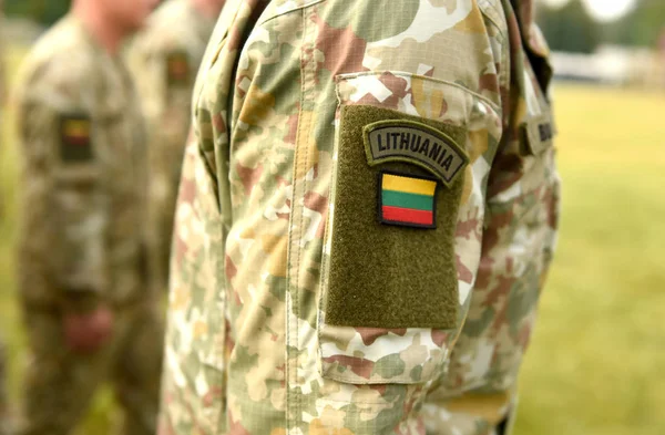 Lithuania Patch Flag Soldiers Arm Lithuanian Military Uniform Lithuania Troops — Stock Photo, Image