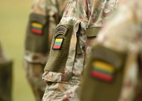 Litvánia Javítás Zászló Katonák Kar Litván Katonai Egyenruha Litvánia Csapatok — Stock Fotó
