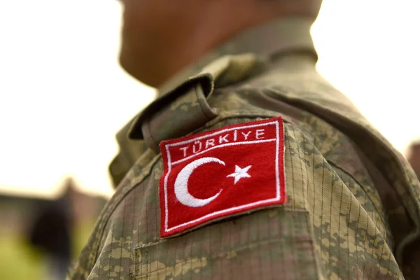 Türkische Flagge Auf Türkischer Armeeuniform Truppenteile — Stockfoto