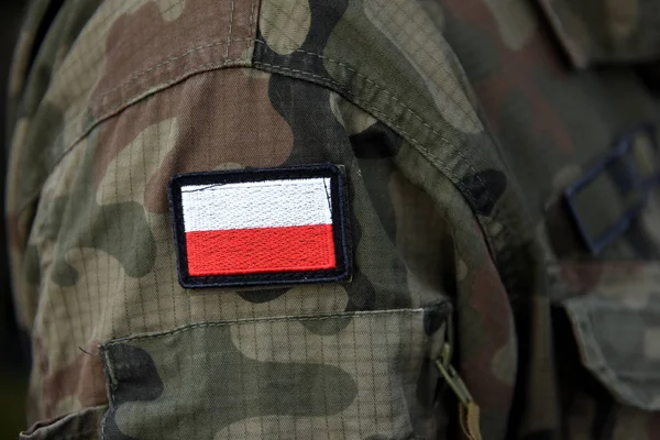 Bandeira Polaca Braço Dos Soldados Uniforme Militar Polónia Polônia Tropas — Fotografia de Stock