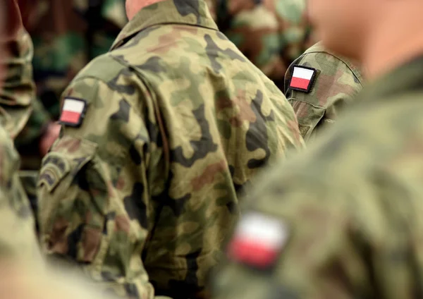 Bandeira Polaca Braço Dos Soldados Uniforme Militar Polónia Polônia Tropas — Fotografia de Stock