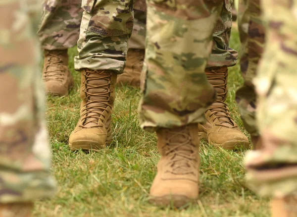 Soldiers Legs Green Camouflage Military Uniform Troops — Stock Photo, Image