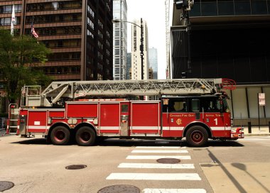 Chicago, Amerika Birleşik Devletleri - 05 Haziran 2018: İtfaiye arabası Chicag sokak