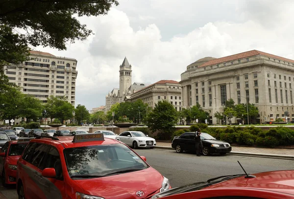 Washington Červen 2018 Pohled Centrum Washingtonu Červeným Taxi Auta Ulici — Stock fotografie