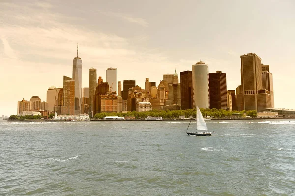 Панорама Нью Йорка Яхтой Сша Стоковая Картинка