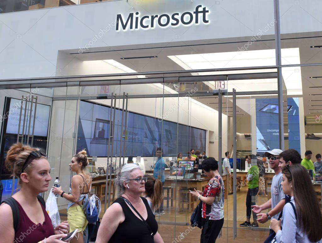 New York, USA - June 9, 2018: Microsoft store on Fifth Avenue in New York City.