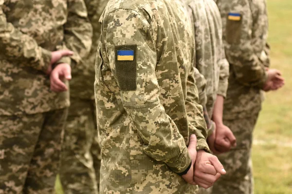 Ukraine Patch Flag Army Uniform Ukraine Military Uniform Ukrainian Troops — Stock Photo, Image