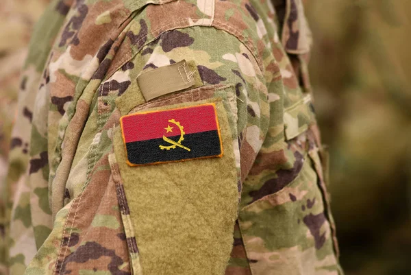 Angola Zászlaja Katonák Kar Angolai Köztársaság Dél Csapatok Kollázs — Stock Fotó