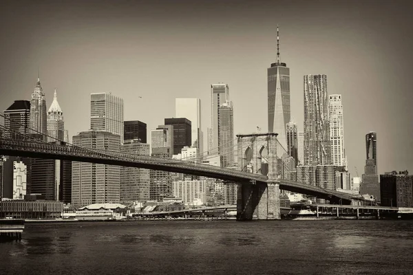 Zobrazit Finanční Čtvrti Dolním Manhattanu Brooklyn Bridge Park New York — Stock fotografie